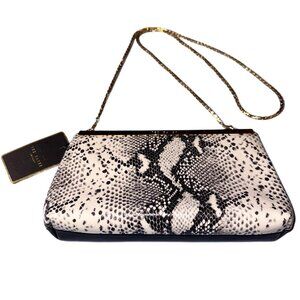 Ted Baker   Black & White Exotic Snakeskin Pattern Leather Purse with Gold Chain